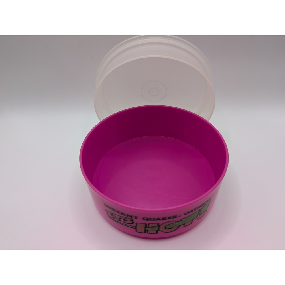 Vintage Instant Quaker Oatmeal It's HOT Pink Plastic Color Bowl 1992 With Lid - Picture 6 of 8